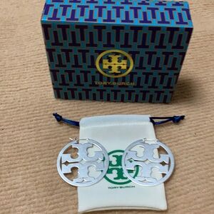 Tory Burch Silver Logo Earrings